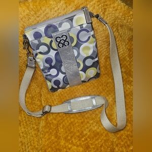 Geometric Cream and Silver Crossbody Bag with Adjustable Strap